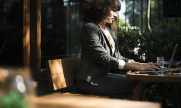 a woman at a computer