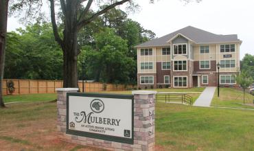 Photo of The Mulberry sign and building in the background