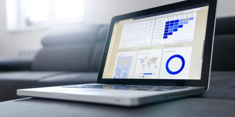 laptop computer with a circle chart